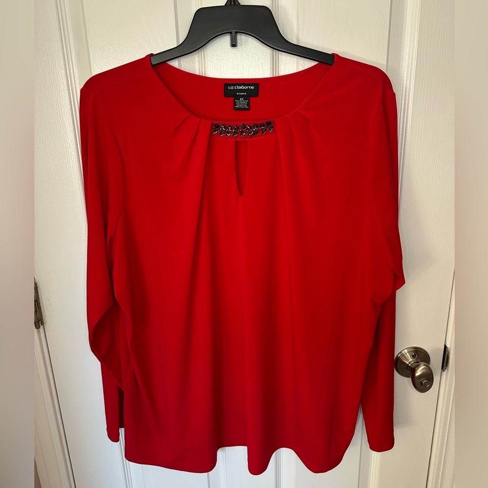 Liz Claiborne Vibrant Holiday Party Silky Red Blouse